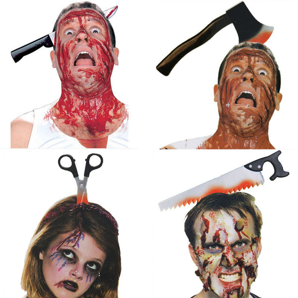 Halloween props show funny funny horror whole man props wearing axe saw nails wearing head knife